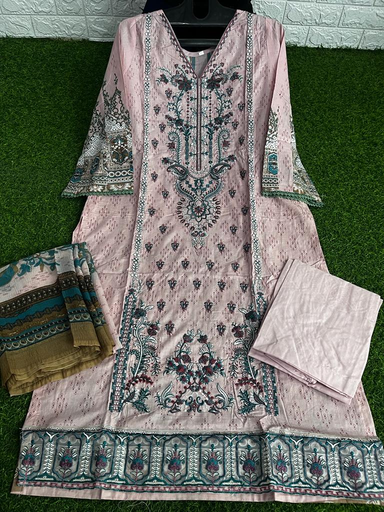 Chevron Embroidery Cotton Pakistani Salwar Suit Catalog